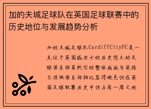 加的夫城足球队在英国足球联赛中的历史地位与发展趋势分析