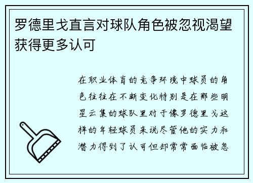 罗德里戈直言对球队角色被忽视渴望获得更多认可