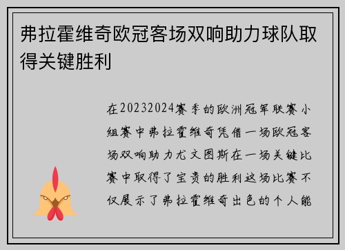 弗拉霍维奇欧冠客场双响助力球队取得关键胜利